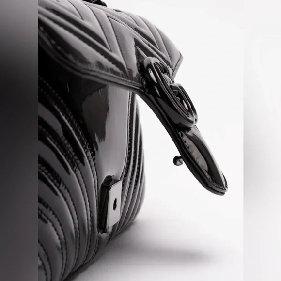 ❌❌SOLD!❌❌NEW Gucci Marmont GG Black Patent Leather Shoulder Bag Purse Authentic - Picture 6 of 11